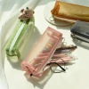 【 Factory Direct Supply 】 Transparent colored pen case, fresh and artistic stationery storage bag, cylindrical zipper portable makeup bag details Picture